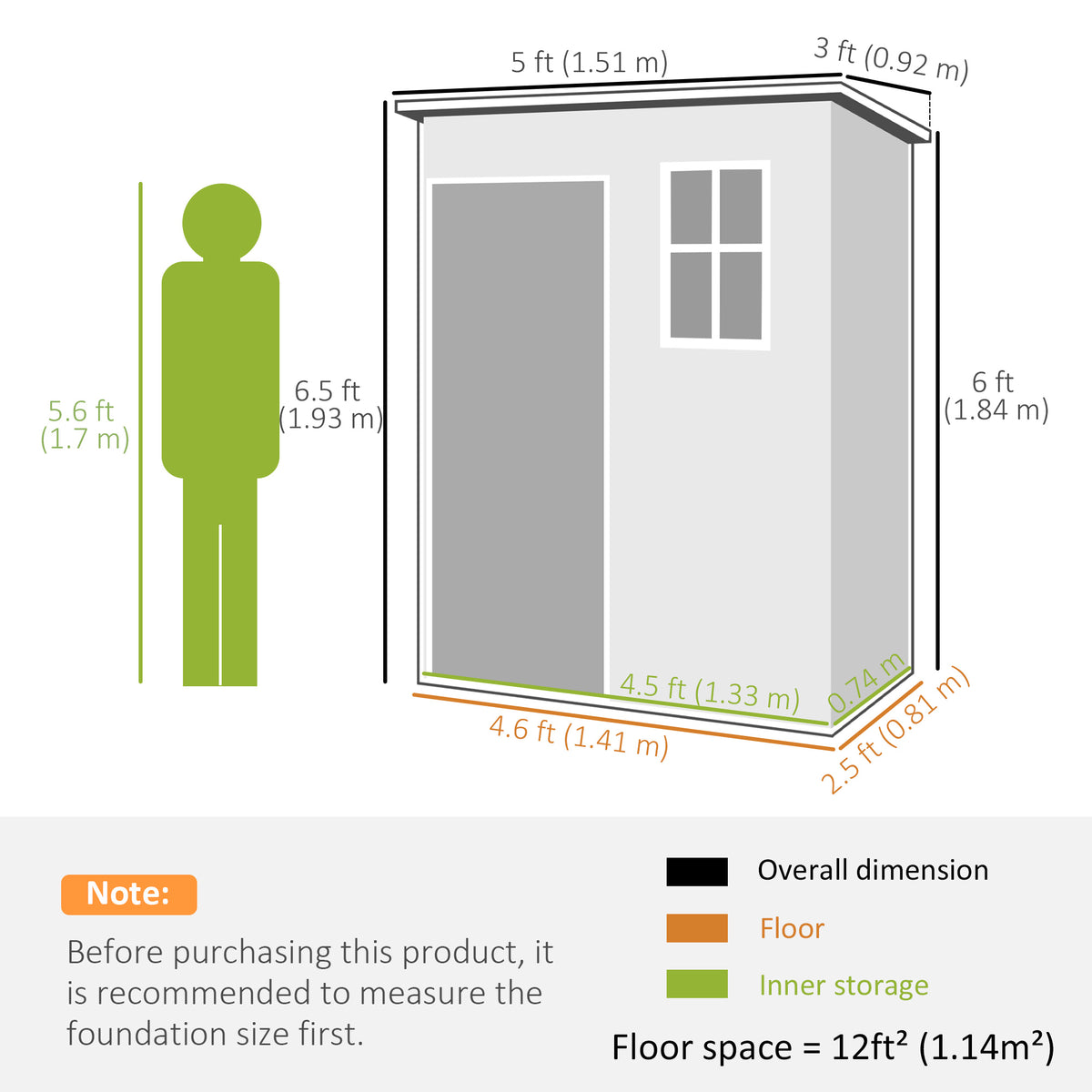 5' x 3' Garden Shed with Floor, Outdoor Storage Shed with Lockable Door, Window and Vent