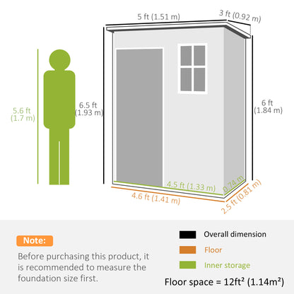 5' x 3' Garden Shed with Floor, Outdoor Storage Shed with Lockable Door, Window and Vent