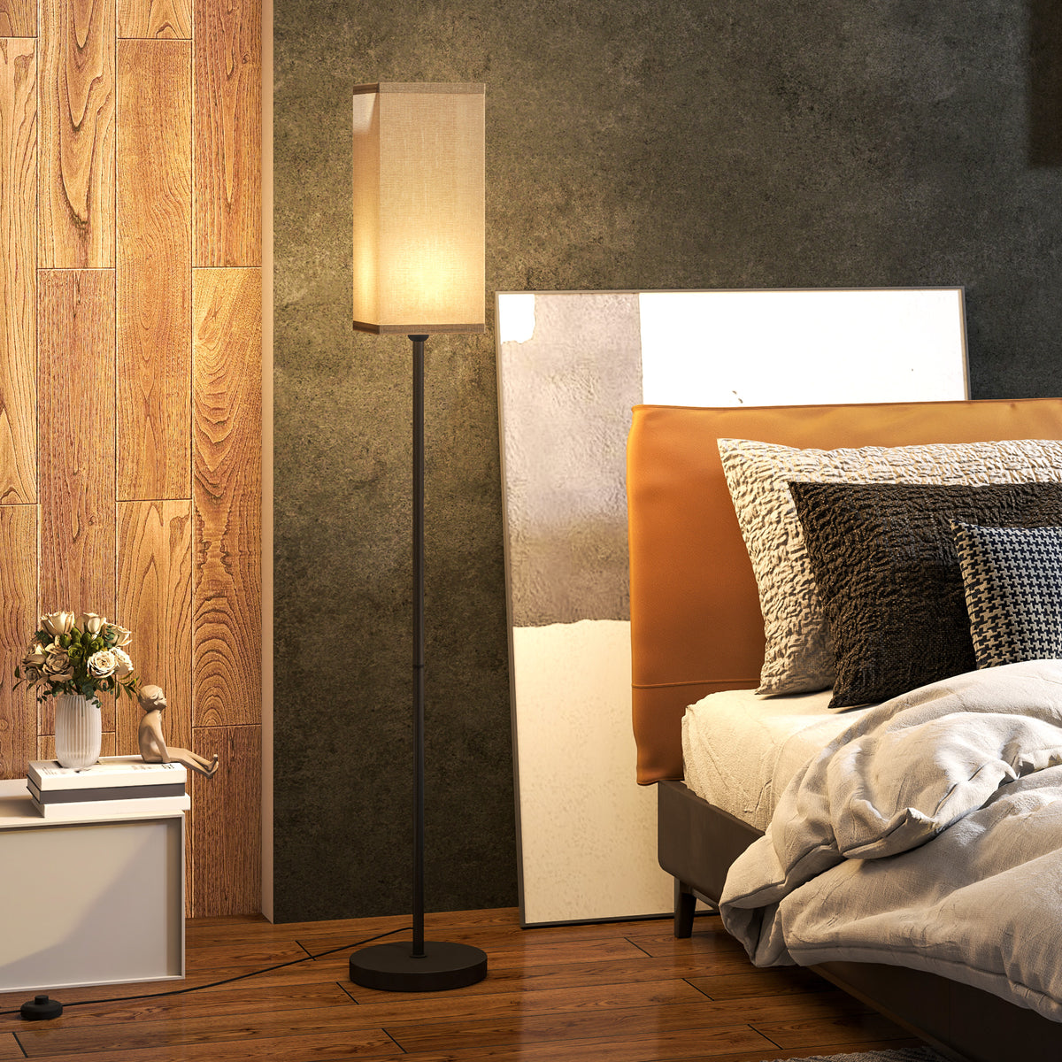 Floor Lamp, Modern Standing Lamp with Linen Shade and Foot Switch, Tall Lamps for Bedroom, Bulb not Included