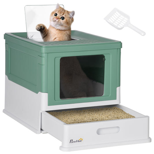 Hooded Cat Litter Box, Portable Pet Toilet, with Scoop, Front Entry