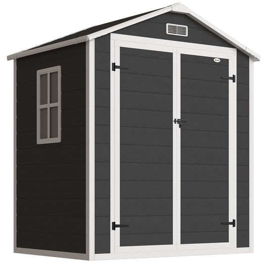 6'x4.5' Garden Storage Shed, Lockable Garden Shed with Double Doors, Window, Vent and Plastic Roof