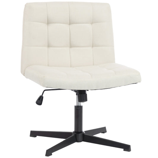 Armless Office Chair, Cross Legged Linen Computer Desk Vanity Chair with Wide Seat, Rocking Function
