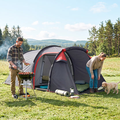 2 Man Tunnel Tent with Sewn-in Groundsheet, Air Vents, Rainfly, 2000mm Large Camping Tent with Bedroom, Porch, Living Area for Camping, Hiking, 426L x 206W x 154H cm