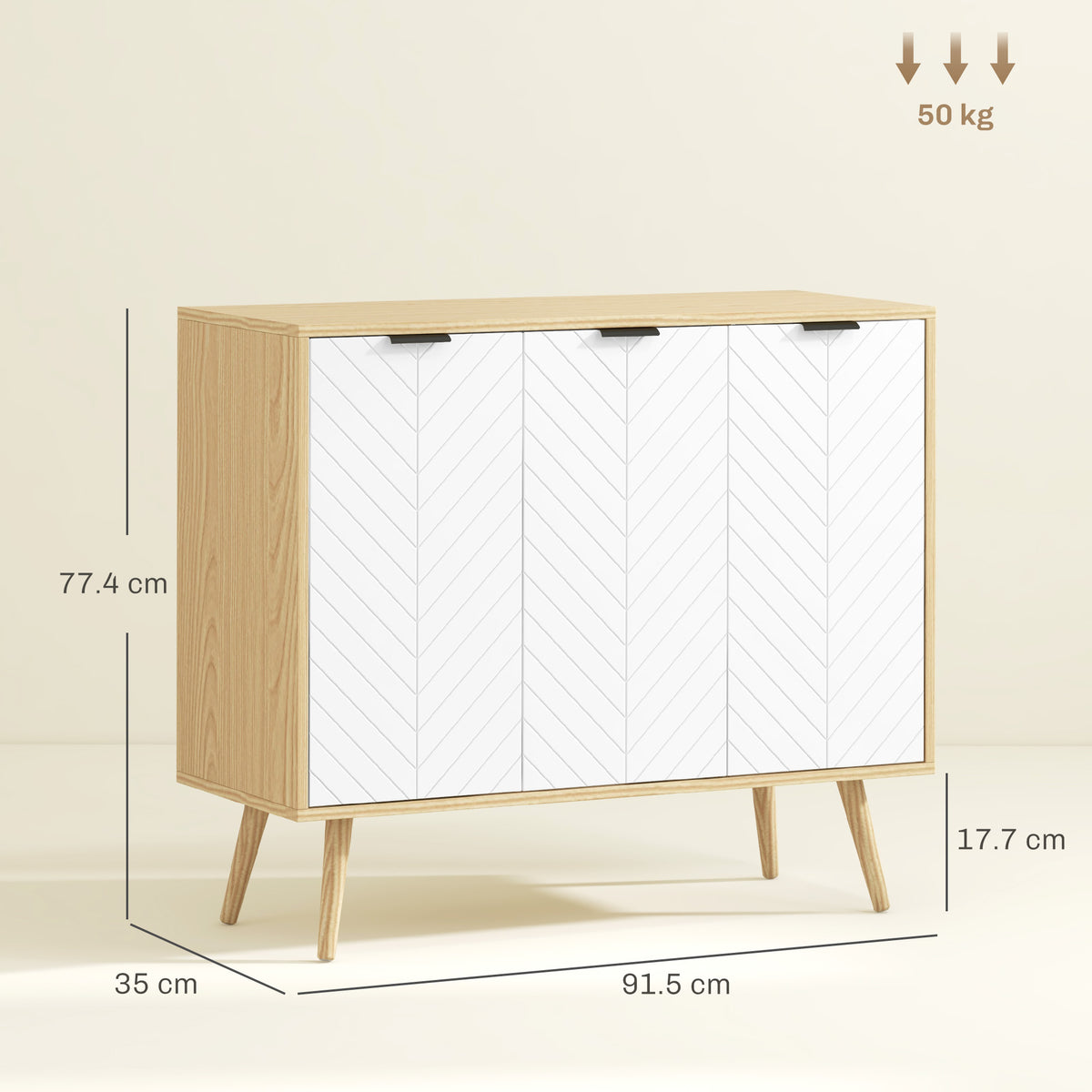 Modern Sideboard and Buffet, Dining Room Cabinet with Adjustable Shelves and 3 Doors, White
