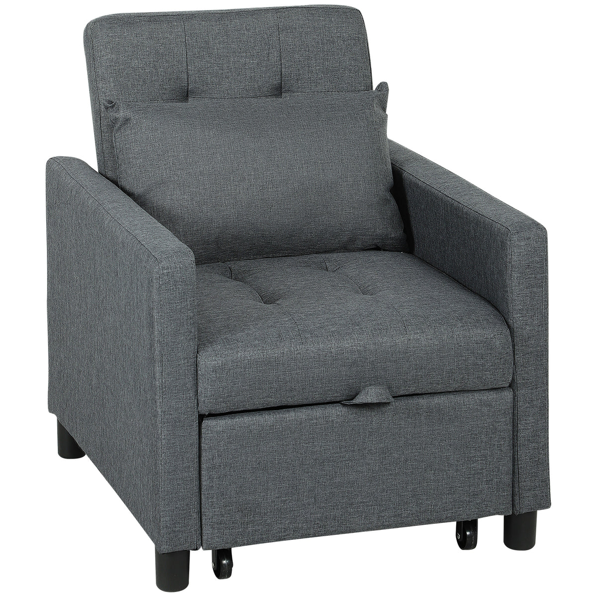 3-In-1 Chair Bed, Convertible Sleeper Chair with Adjustable Backrest, Pillow and Footrest for Living Room, Dark Grey