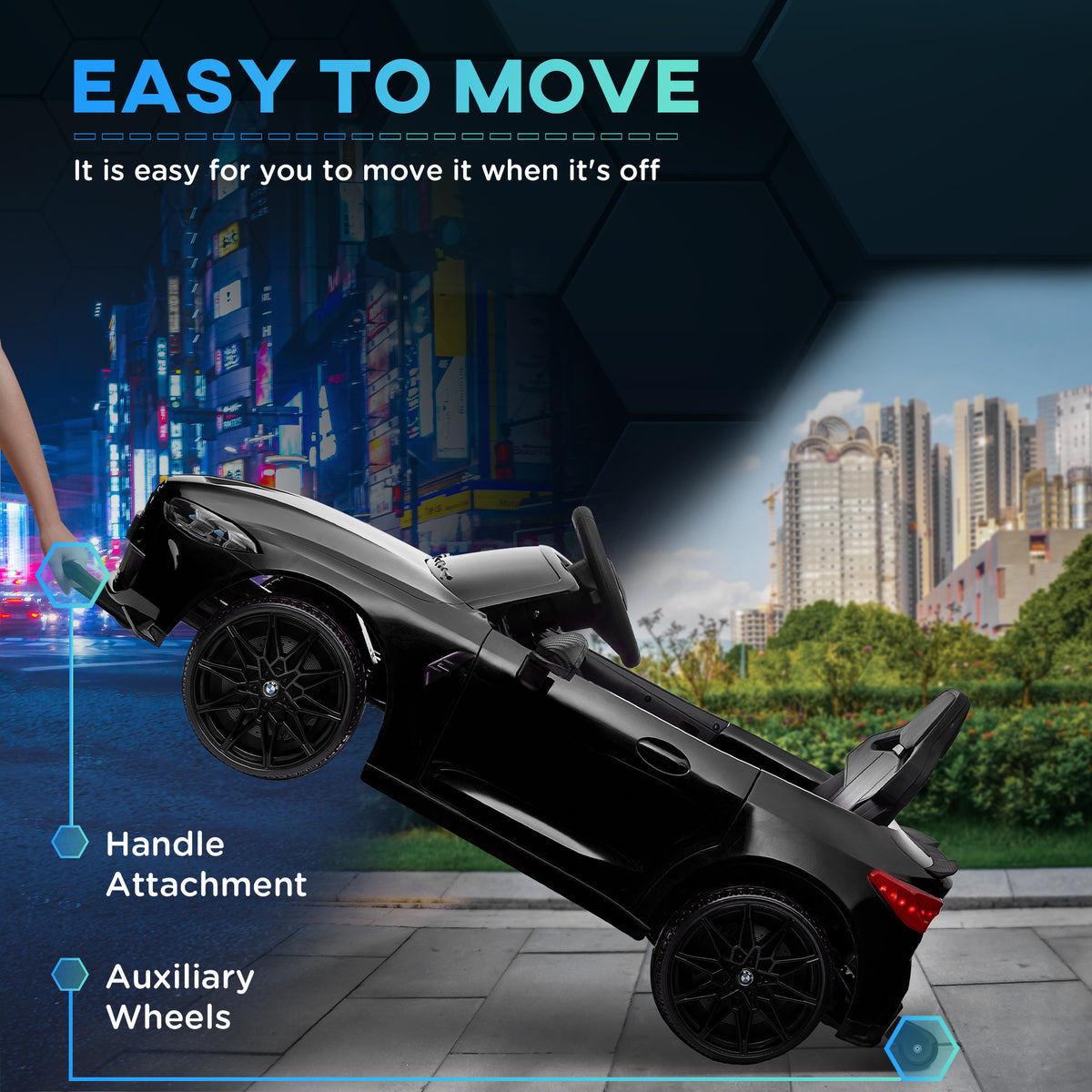 12V BMW Licensed Kids Car, with Easy Transport, Remote Control, Suspension, Music, Horn, LED Lights
