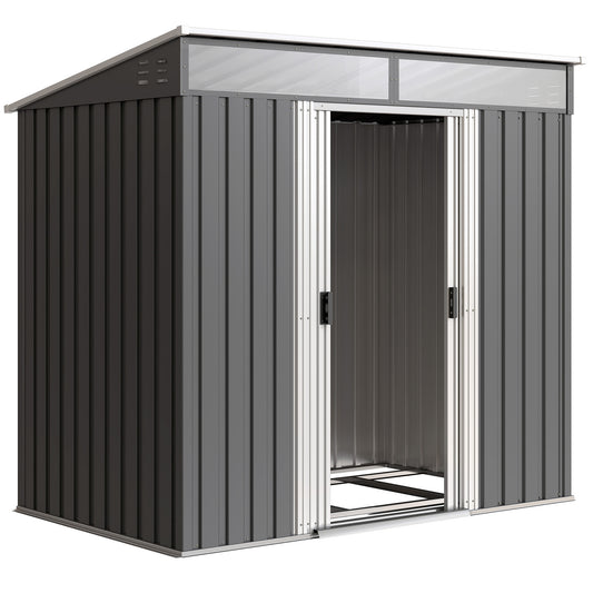 6.5 x 4FT Galvanised Metal Shed with Foundation Kit, Lockable Tool Garden Shed with Double Sliding Doors, Vents
