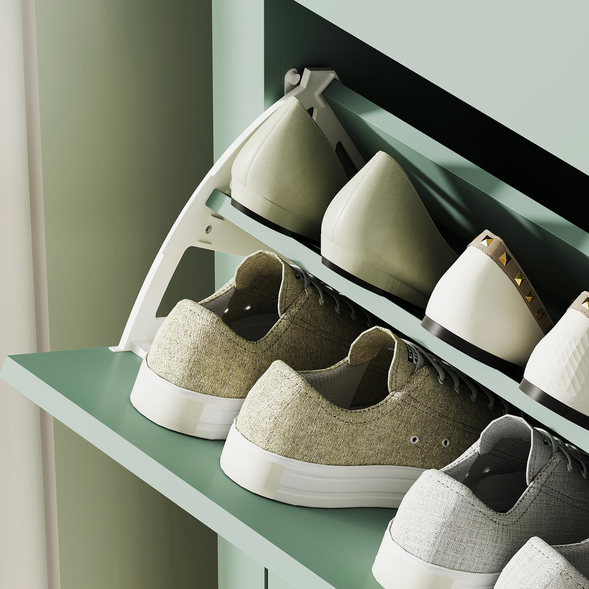 Modern Two-Drawer Shoe Cabinet - Green