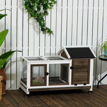 Wooden Rabbit Hutch, Guinea Pig Cage, with Removable Tray, Wheels