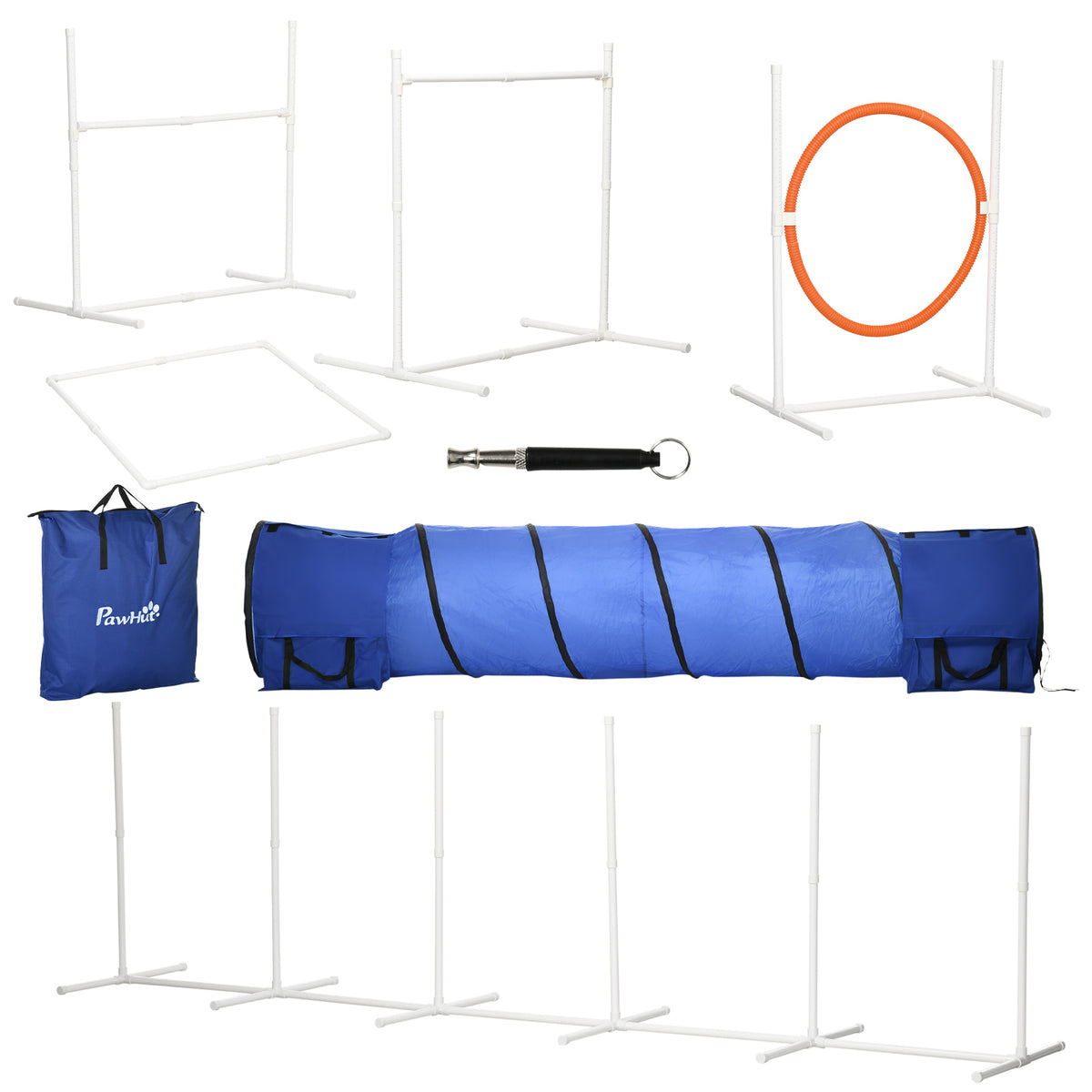 Six-Piece Dog Agility Equipment Set, with Carry Bag - Multicoloured