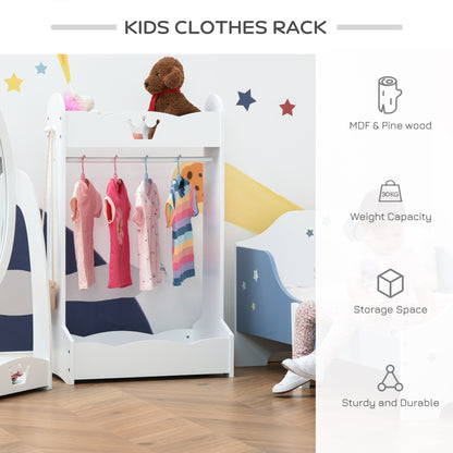 Kids Clothes Rail Wooden Hanging Rack with Storage Shelves Children Garment Freestanding Wardrobe for 3-8 Years Toddler, White
