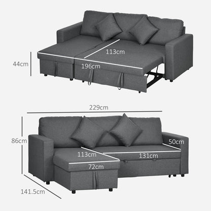 3 Seater Sofa Bed with Storage, Dark Grey