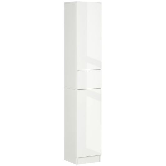 Luxury Tall Bathroom Cabinet with High Gloss Panel, White Bathroom Cabinet with Push-to-Open Door, White