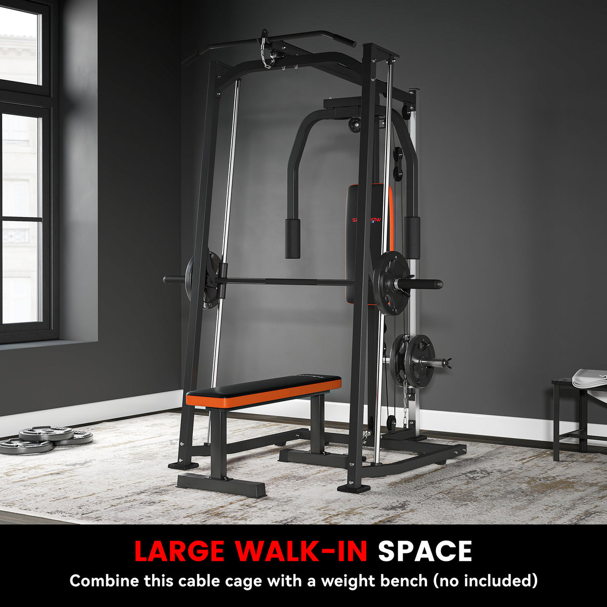 3-in-1 Smith Machine with Dual Cable Pulley System, Chest Press Station, 17-Level Squat Rack and Barbell Bar