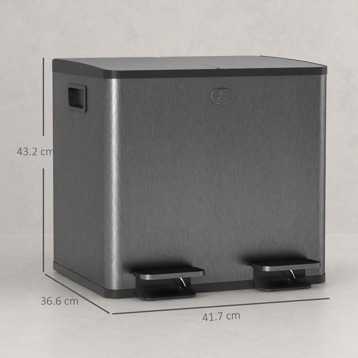 30L Dual Compartment Stainless Steel Bin, with Deodoriser Holders - Black