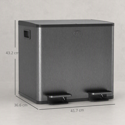 30L Dual Compartment Stainless Steel Bin, with Deodoriser Holders - Black