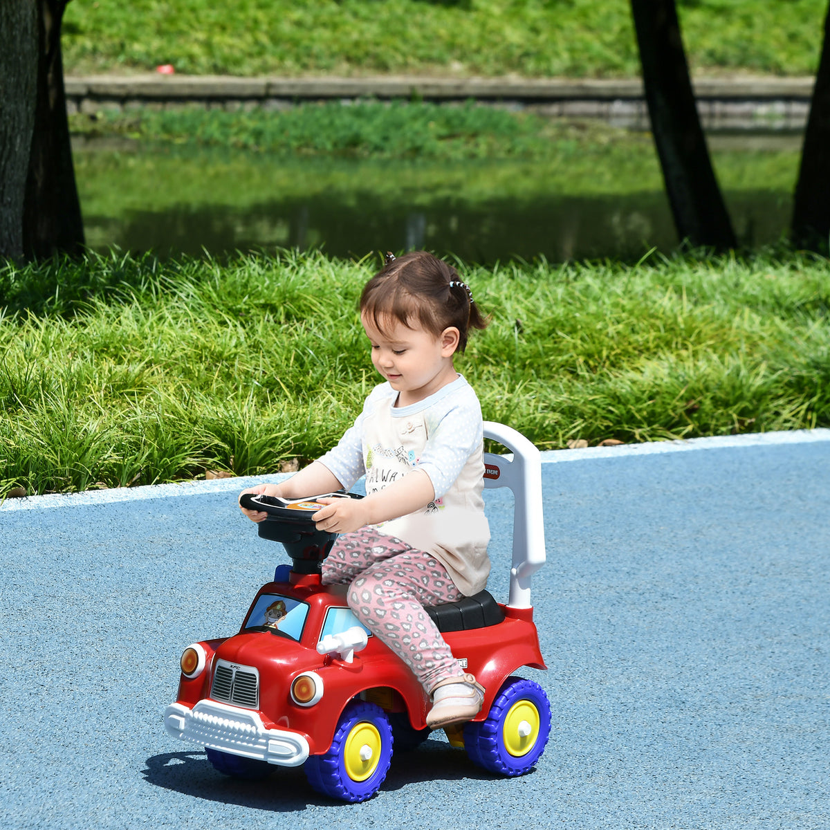 Ride On Fire Truck Foot to Floor Design with Under Seat Storage, Steering Wheel, Music, Light, for 1.5-3 Years, Red