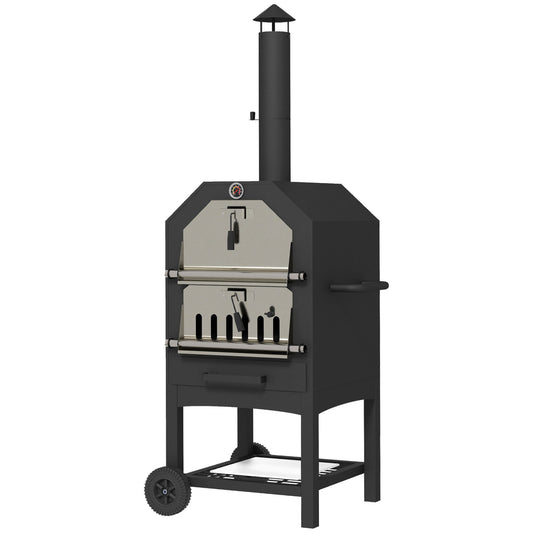 Steel 3-Tier Outdoor Pizza Oven Charcoal BBQ Grill, Black