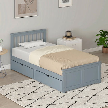 Pine Storage Bed, 3ft Single Solid Wooden Bed Frame with Drawers, Headboard, Wood Slat Support