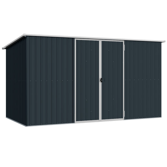 11 x 5.6ft Galvanised Steel Garden Shed, Metal Shed, Garden Storage Shed with Lockable Doors and Gloves for Outdoor Patio, Garden, Grey