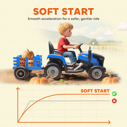 12V Ride on Tractor and Trailer with Remote Control, Music, Shifter, Start-Up Sound, for Kids Ages 3-8 Years