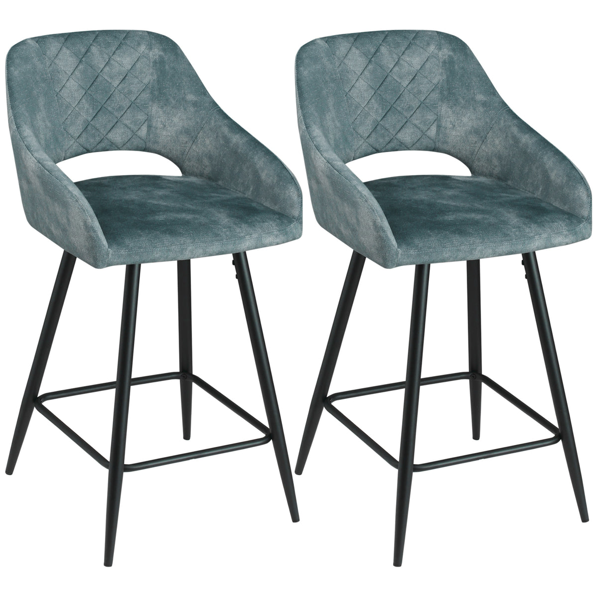 Bar Stools Set of 2, Velvet-Touch Fabric Counter Height Bar Chairs, Kitchen Stools with Steel Legs for Dining Area, Kitchen Island Barstools