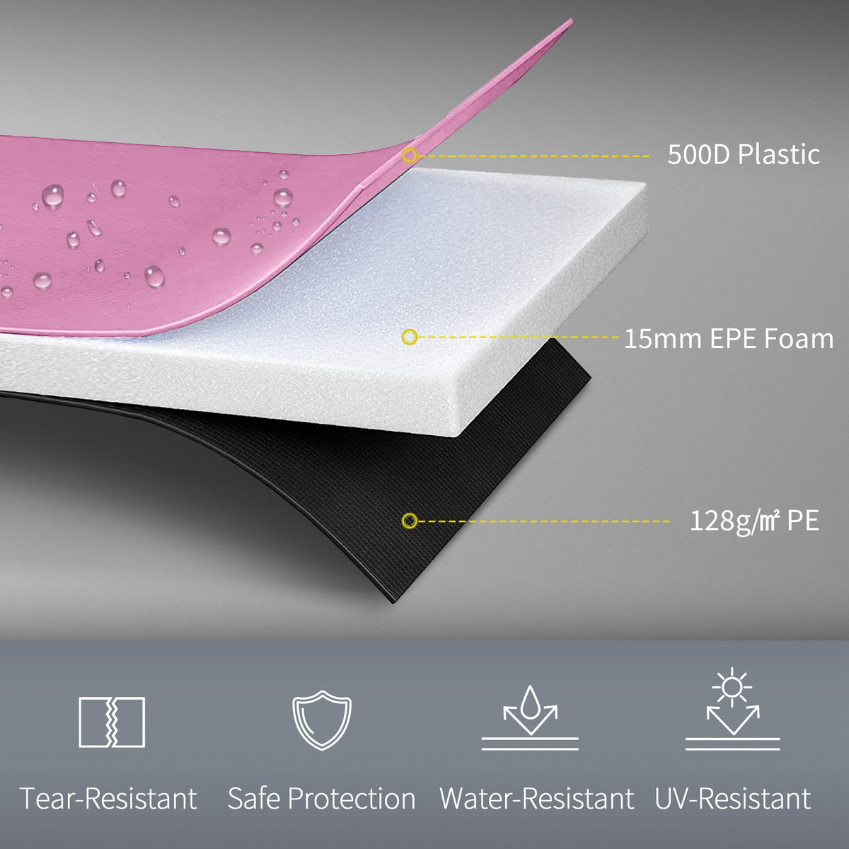 8FT Trampoline Spring Cover, Plastic Trampoline Pad Replacement with Elastic Cord, Waterproof, UV Resistant and Tear-Resistant, No Holes for Pole, Pink
