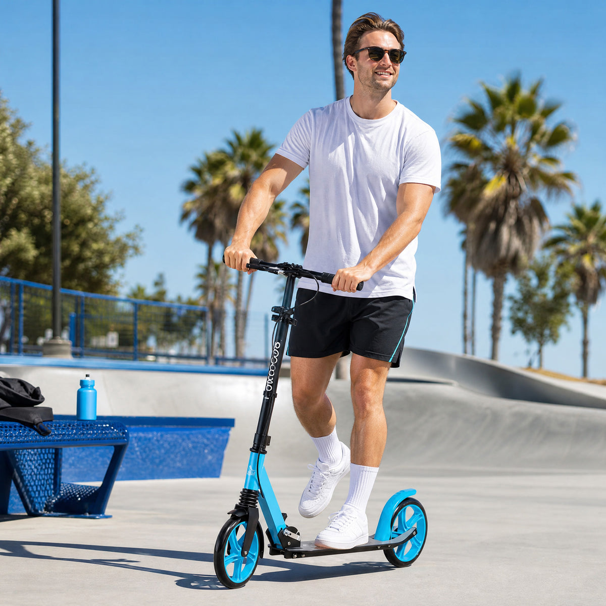 One-click Folding Kick Scooter for 14+ w/ Adjustable Handlebar, Push Scooter with Kickstand, Dual Brake System