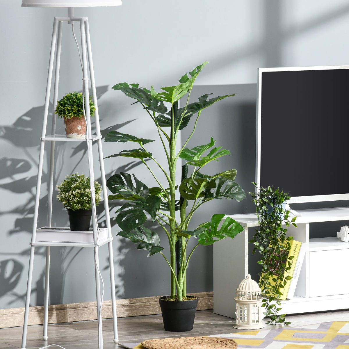 100cm/3.3FT Artificial Monstera Tree Decorative Cheese Plant 21 Leaves with Nursery Pot, Fake Tropical Palm Tree for Indoor Décor