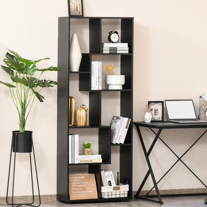 8-Tier Freestanding Bookcase w/ Melamine Surface Anti-Tipping Foot Pads Home Display Storage Grid Stand Bedroom Living Room Furniture Modern Style - Black