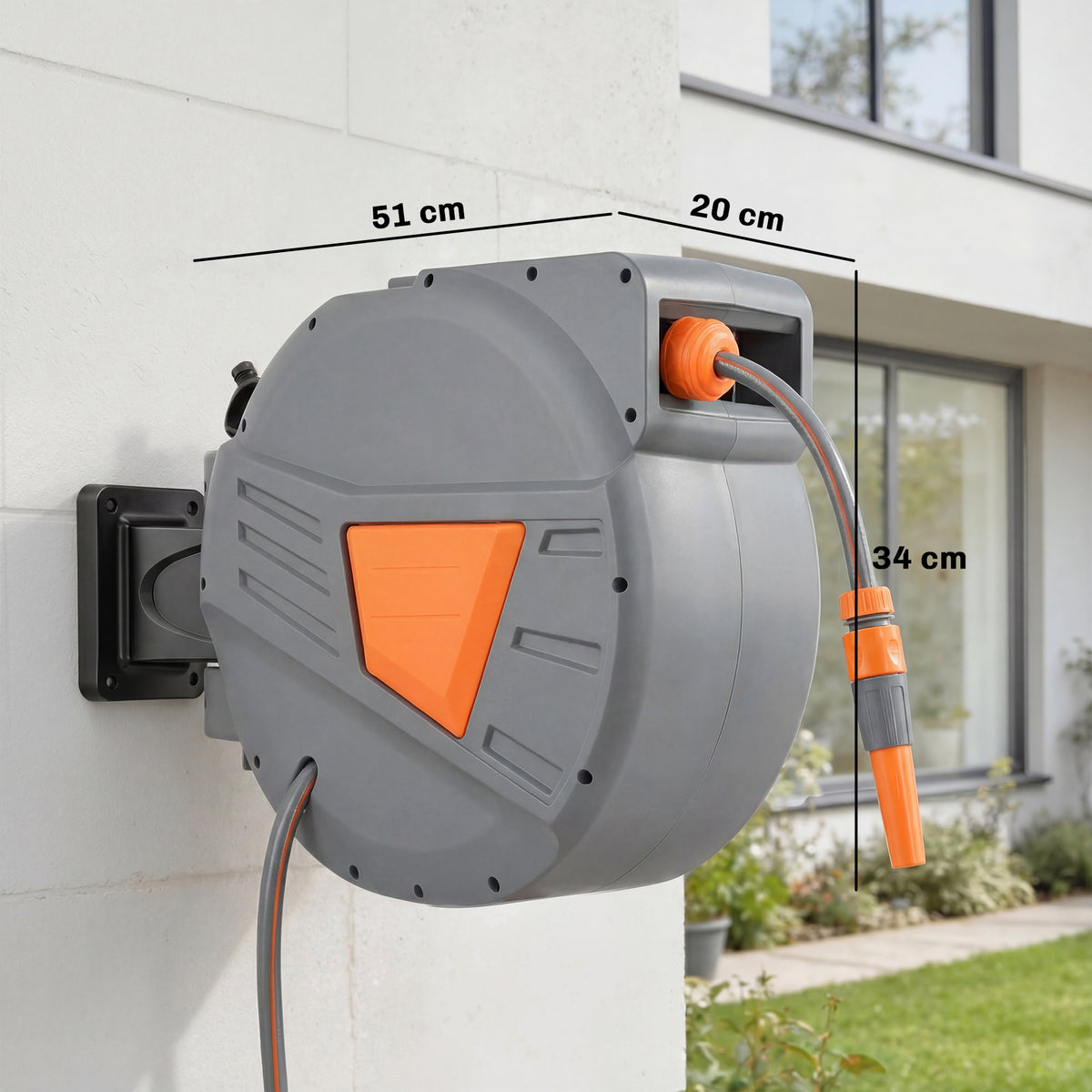 Retractable Hose Reel Wall Mounted, 15+1.6m Garden Hose Pipe Reel with Auto Retraction, Self-Locking, Orange