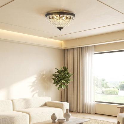 Crystal Chandelier Ceiling Light with 168 Octagonal Beads, Vintage 2-Light Flush Mount Ceiling Light for Living Room, Bedroom, Hallway, Dining Room
