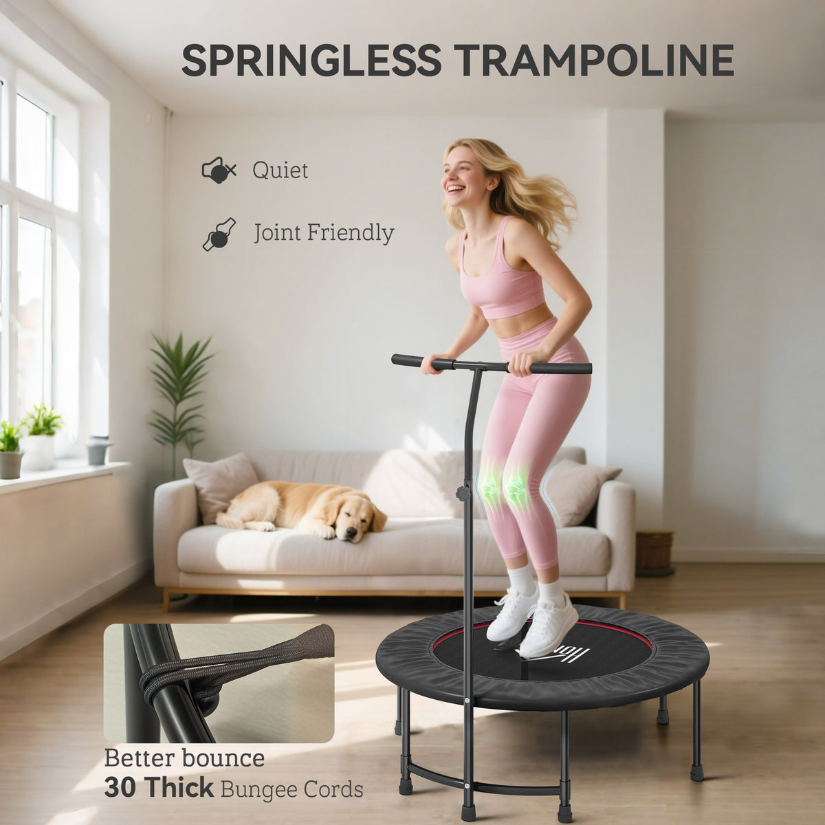 40" Fitness Trampoline with Adjustable Handle, Rebounder Trampoline, Mini Jumper for Indoor Exercise Workout