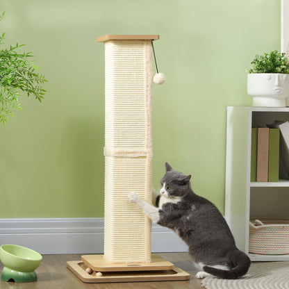 3-in-1 Cat Scratching Post, 87cm Cat Scratcher w/ Track Ball Toy, Oak Tone