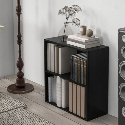 2 Tier Bookshelf, Low Bookcase with Adjustable Shelf, 2 Compartments for Home Office, Living Room, Study