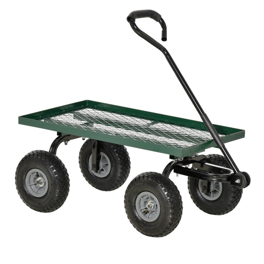 Garden Trolley Cart, Heavy Duty Garden Cart with Metal Frame, 10" Pneumatic Wheels, Rotating Handle, 150kg Capacity, for Garden, Farm