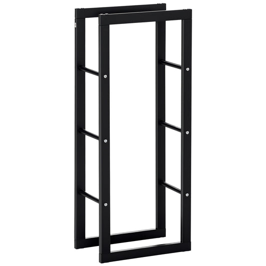 Metal Firewood Log Holder Tall Firewood Rack Indoor Outdoor Fireplace Wood Storage Shelf with Side Rails, Rust-Resistant, Black, 40W x 25D x 100H cm