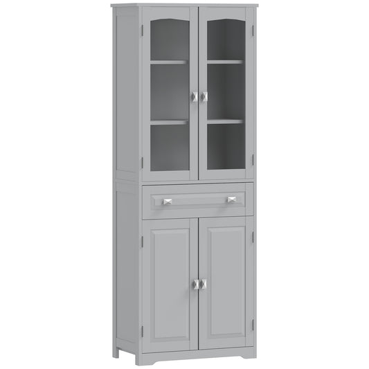 Freestanding Kitchen Cupboard, Storage Cabinet with 2 Adjustable Shelves, Drawer and Glass Door for Living Room