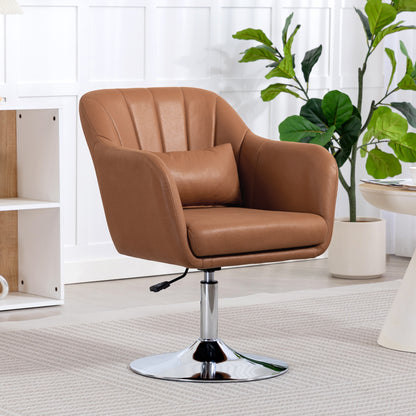 Swivel Accent Chair, Microfiber Cloth Tub Vanity Chair, Modern Armchair with Adjustable Height and Lumbar Support for Living Room Bedroom Salon Make up Room Dressing Table, Brown