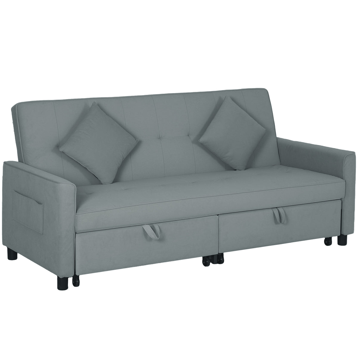 Three-Person Velvet-Feel Sofa Bed - Grey
