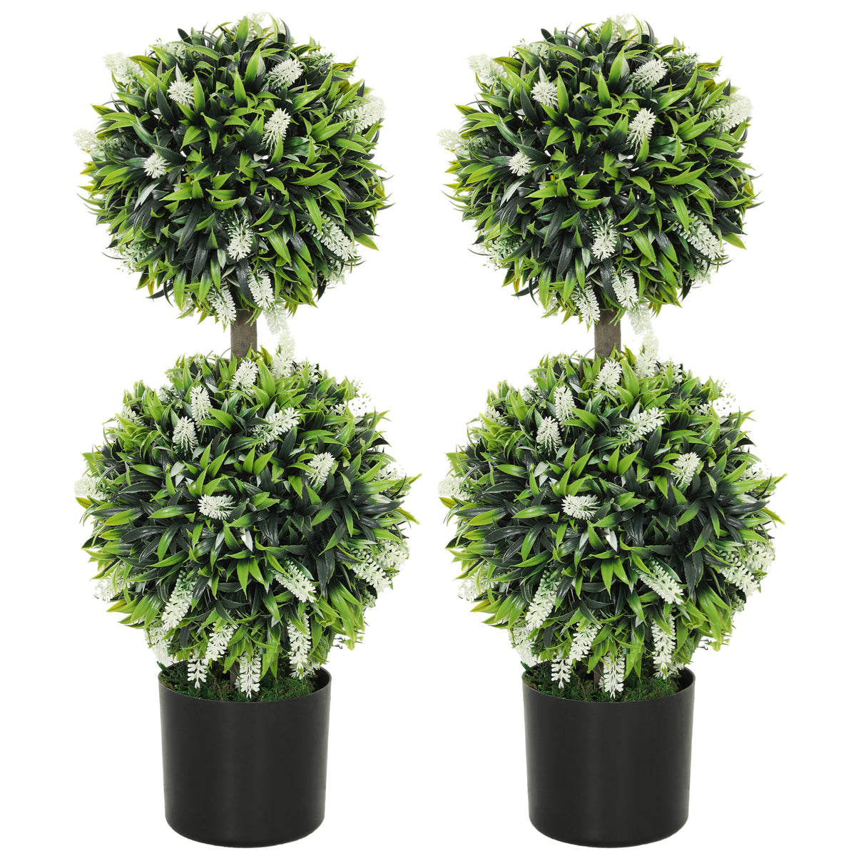 Set of 2 Artificial Plants, Lavender Flowers Ball Trees with Pot, for Home Indoor Outdoor Decor, 70cm