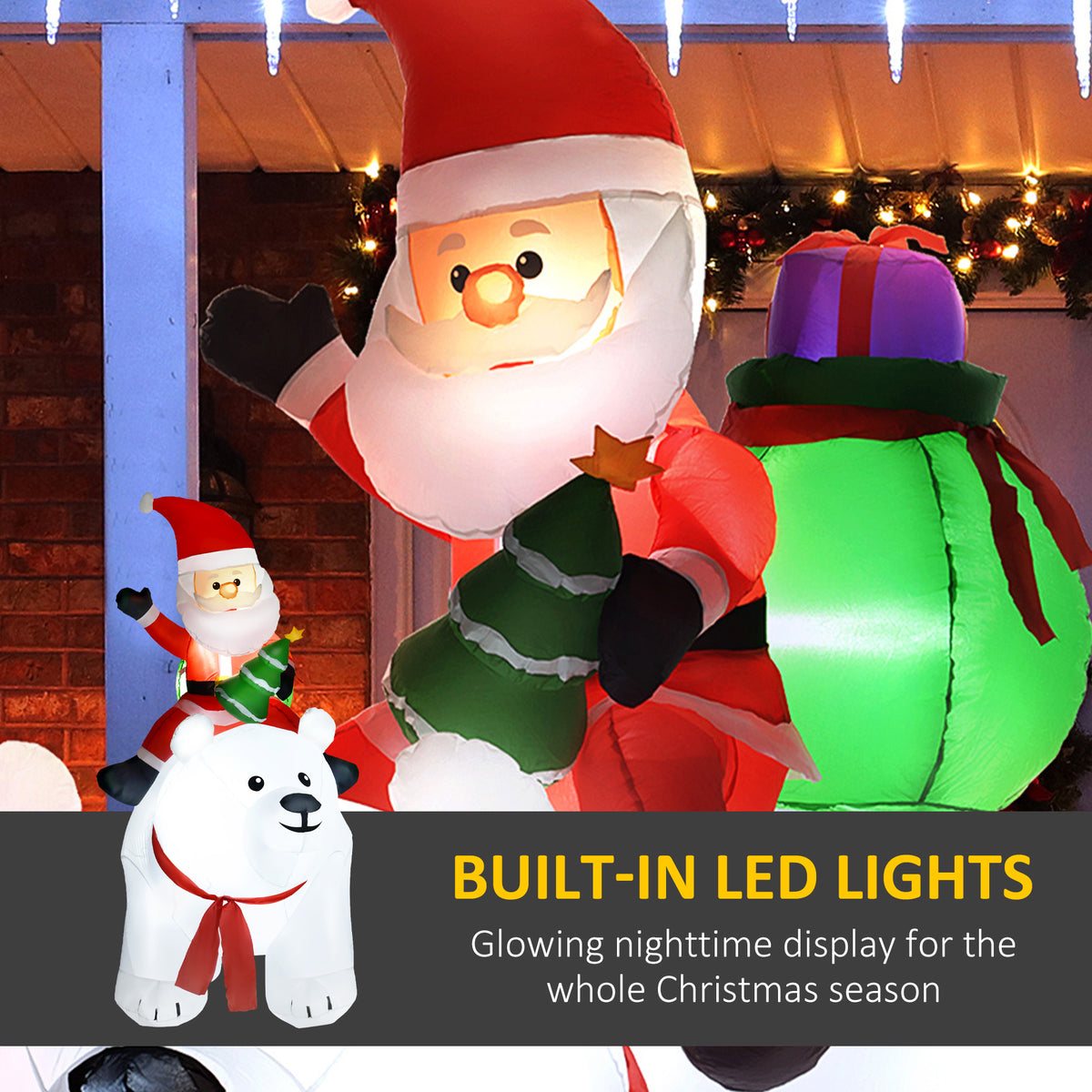 6.6ft Inflatable Santa Riding Polar Bear Decoration