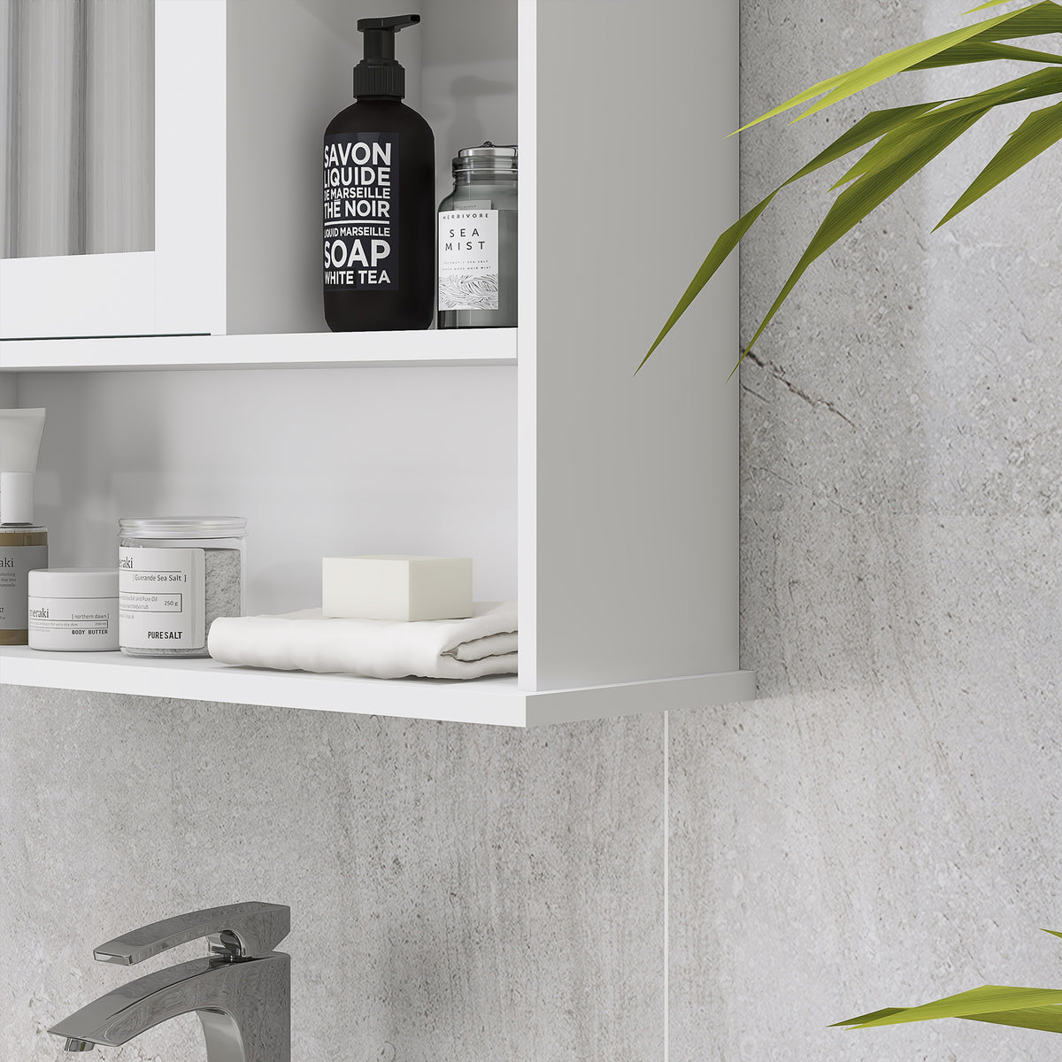 Bathroom Cabinet, Wall Mount Storage Organizer with Mirror, Adjustable Shelf for Bathroom, Kitchen, Bedroom, White