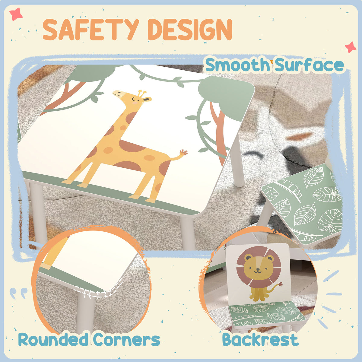 3-Piece Toddler Table and Chair Set, Kids Table with 2 Chairs Set for Bedroom, Nursery, Playroom
