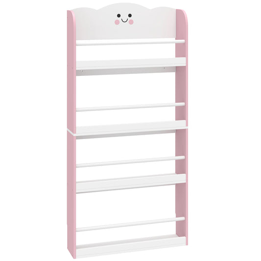 4 Tier Kids Bookshelf, Children Bookcase with Anti-Tip Kit, Toddler Space-Saving Bookcase for Kids Room, Playroom, Pink