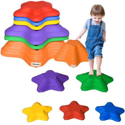 Balance Stepping Stones Kids, 6-Piece Starfish Style Non-slip Obstacle Course, Stackable Balance Blocks, Garden Sensory Toys for Toddler 3-8 Years, Indoor Outdoor, Multicoloured