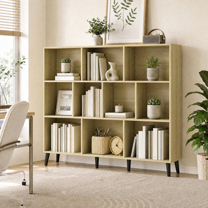 10-Cube Bookcase, 3-Tier Book Shelf with Solid Wood Legs, 140 cm Modern Bookshelf with Anti-Tip Kit