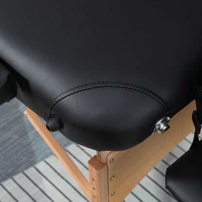 Portable Massage Bed, Folding Spa Beauty Massage Table with 2 Sections, Carry Bag and Wooden Frame
