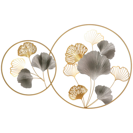 Large Metal Wall Art, Modern Hanging Wall Sculpture with Unique Multi-leaf Design, Horizontal or Vertical Metal Hanging Decoration for Living Room Bedroom Entryway, Gold Silver