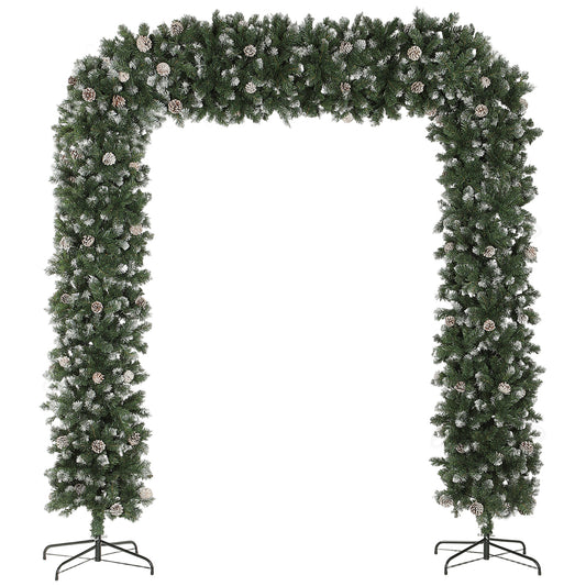 8.2 ft Snow Frosted Christmas Tree Arch, Christmas Arch Doorway Decor with 2100 Tips and 96 Pinecones, Artificial Xmas Tree with Metal Stand for Indoor, Green